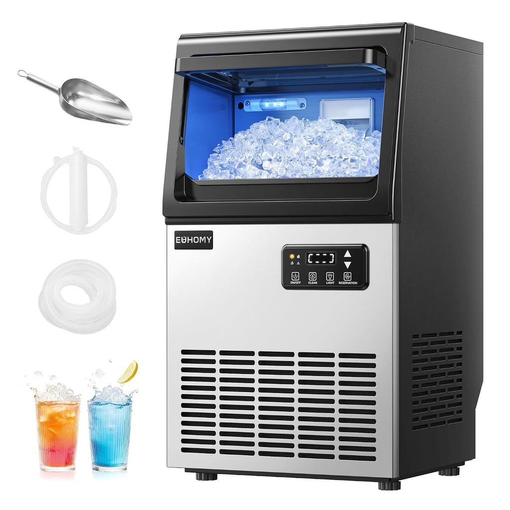 Commercial Nugget Ice Maker Machine, 80lbs/24H, Stainless Steel Under Counter Pebble Ice Maker with Water Filter, 9.25lbs Storage Bin, Soft Sonic Ice Machine for Home/Bar/Cafe/Restaurant