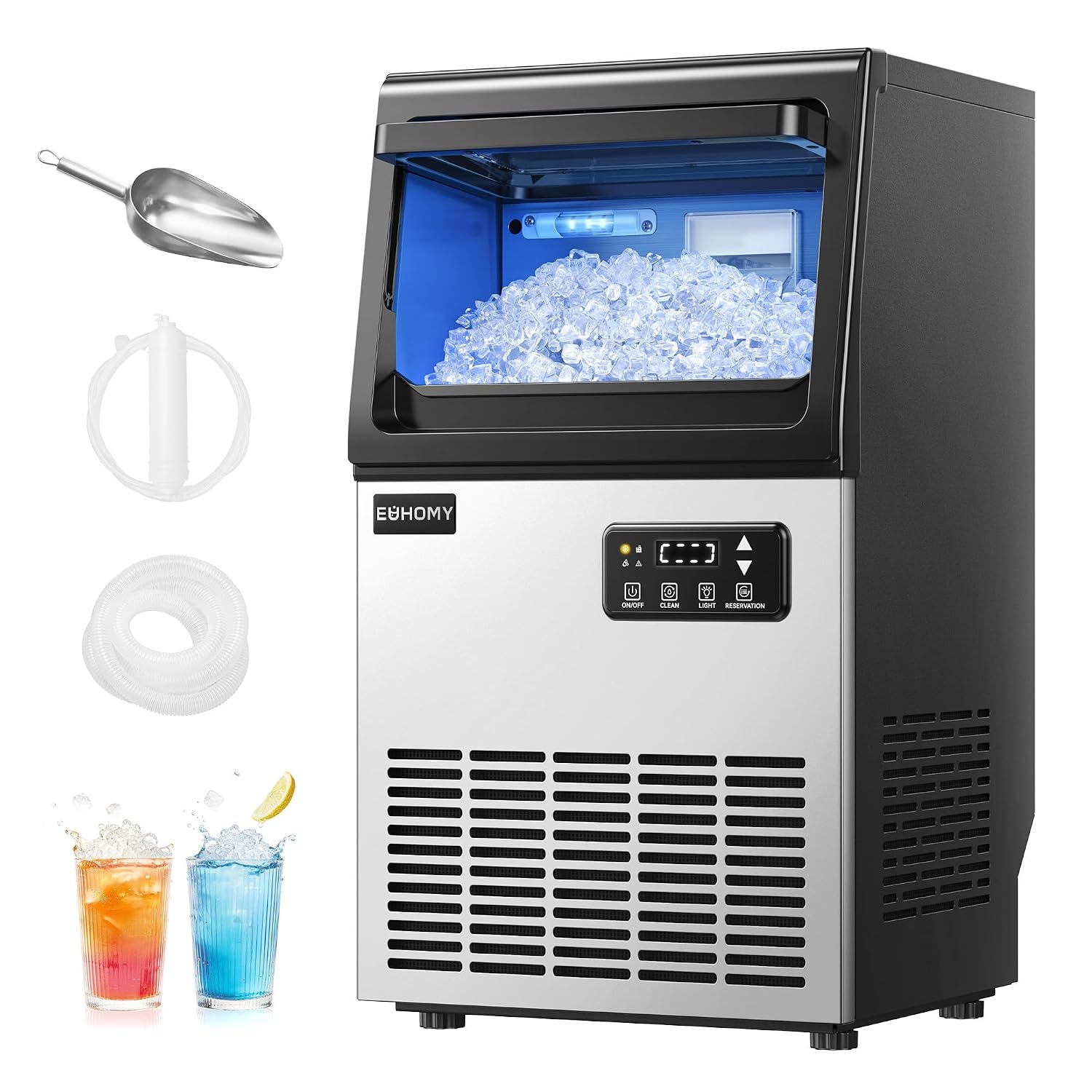 Commercial Nugget Ice Maker Machine, 80lbs/24H, Stainless Steel Under Counter Pebble Ice Maker with Water Filter, 9.25lbs Storage Bin, Soft Sonic Ice Machine for Home/Bar/Cafe/Restaurant
