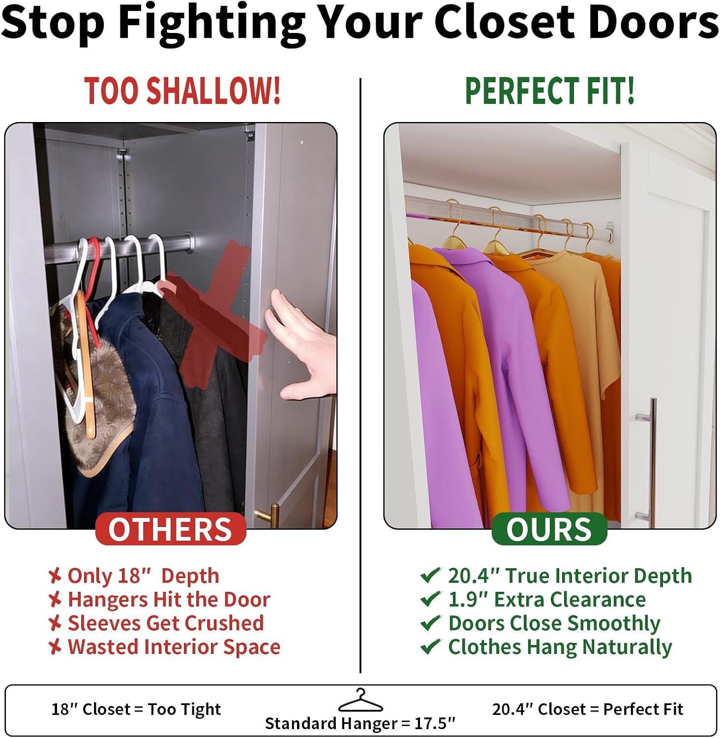 Armoire Wardrobe Closet with 3 Large Deep Drawers, 71" Tall Bedroom Armoires with 2 Doors & Hanging Rod, 20.4" Extra Deep Wood Wardrobe Cabinet, White, Single Wardrobe