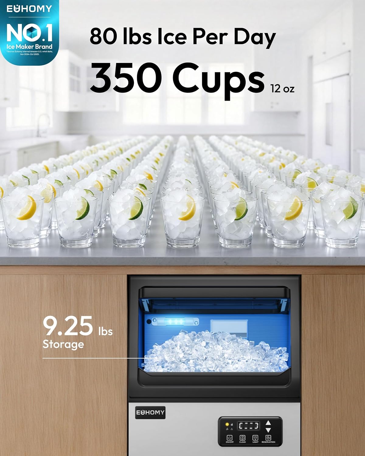 Commercial Nugget Ice Maker Machine, 80lbs/24H, Stainless Steel Under Counter Pebble Ice Maker with Water Filter, 9.25lbs Storage Bin, Soft Sonic Ice Machine for Home/Bar/Cafe/Restaurant