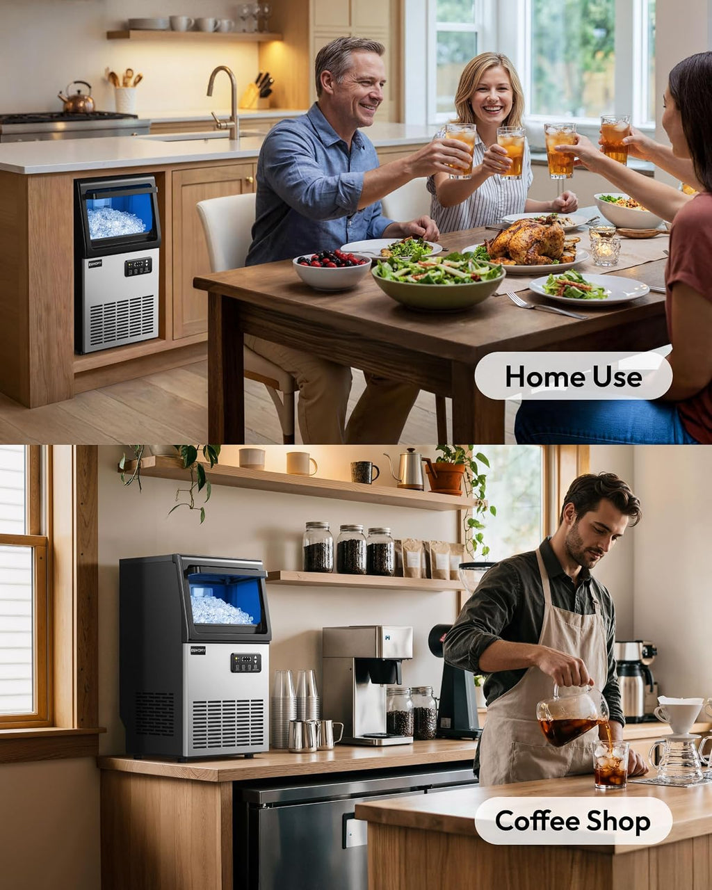Commercial Nugget Ice Maker Machine, 80lbs/24H, Stainless Steel Under Counter Pebble Ice Maker with Water Filter, 9.25lbs Storage Bin, Soft Sonic Ice Machine for Home/Bar/Cafe/Restaurant